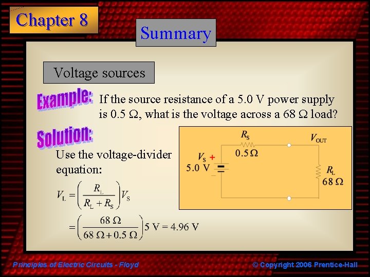 Chapter 8 Summary Voltage sources If the source resistance of a 5. 0 V