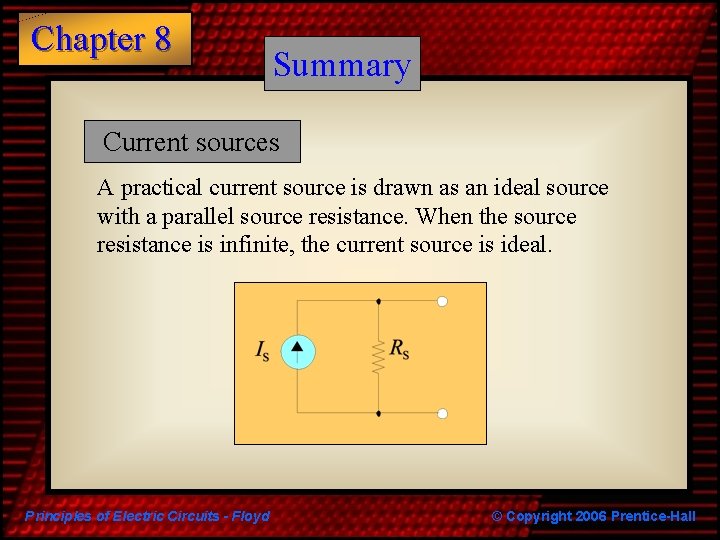 Chapter 8 Summary Current sources A practical current source is drawn as an ideal