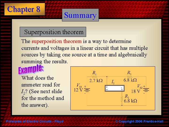 Chapter 8 Summary Superposition theorem The superposition theorem is a way to determine currents