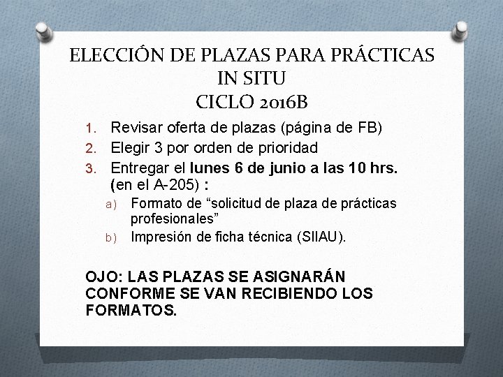 ELECCIÓN DE PLAZAS PARA PRÁCTICAS IN SITU CICLO 2016 B Revisar oferta de plazas