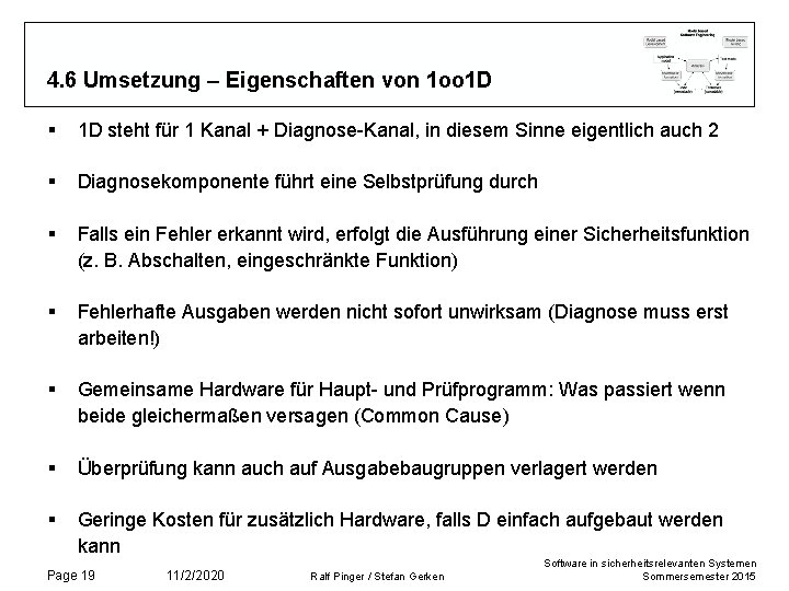 4. 6 Umsetzung – Eigenschaften von 1 oo 1 D § 1 D steht