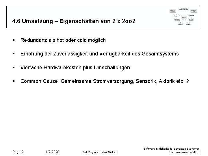 4. 6 Umsetzung – Eigenschaften von 2 x 2 oo 2 § Redundanz als