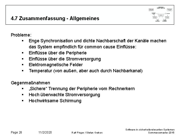 4. 7 Zusammenfassung - Allgemeines Probleme: § Enge Synchronisation und dichte Nachbarschaft der Kanäle