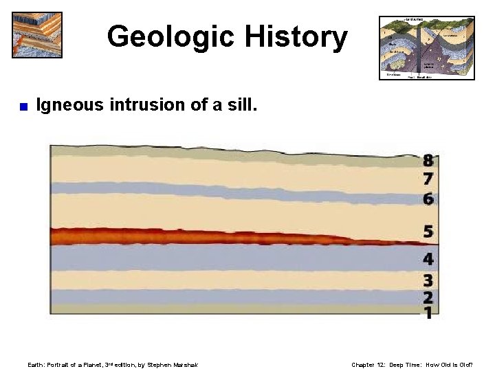 Geologic History < Igneous intrusion of a sill. Earth: Portrait of a Planet, 3