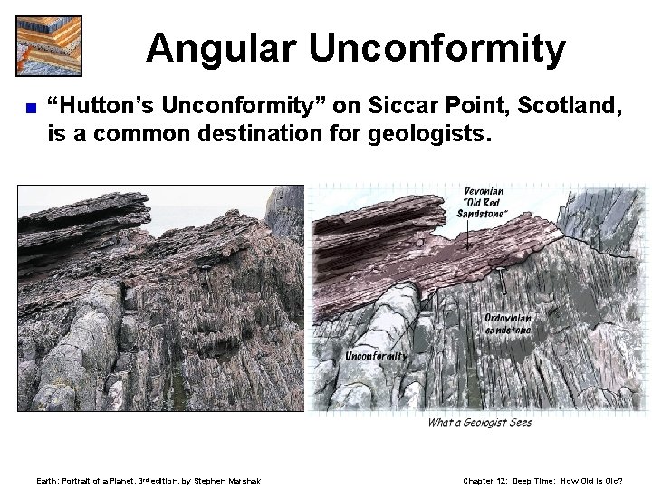 Angular Unconformity < “Hutton’s Unconformity” on Siccar Point, Scotland, is a common destination for