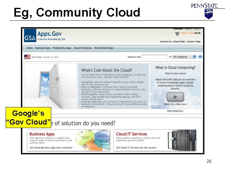 Eg, Community Cloud Google’s “Gov Cloud” 26 