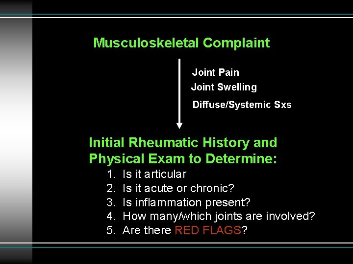 Musculoskeletal Complaint Joint Pain Joint Swelling Diffuse/Systemic Sxs Initial Rheumatic History and Physical Exam