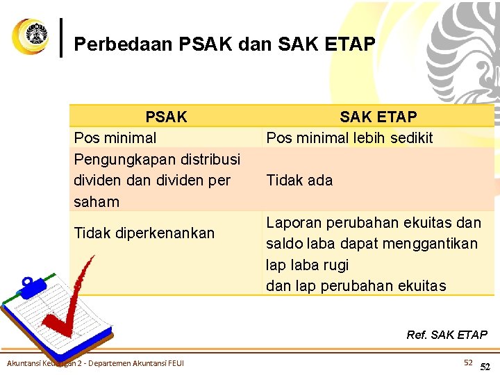 Perbedaan PSAK dan SAK ETAP PSAK Pos minimal Pengungkapan distribusi dividen dan dividen per