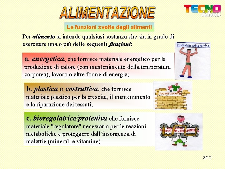 Le funzioni svolte dagli alimenti Per alimento si intende qualsiasi sostanza che sia in