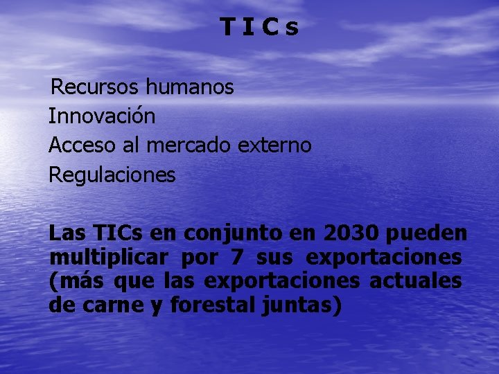 TICs Recursos humanos Innovación Acceso al mercado externo Regulaciones Las TICs en conjunto en