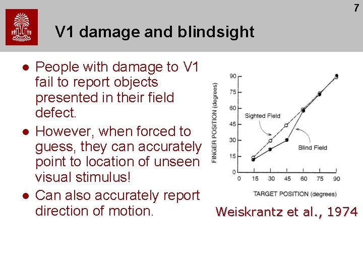 7 V 1 damage and blindsight l l l People with damage to V