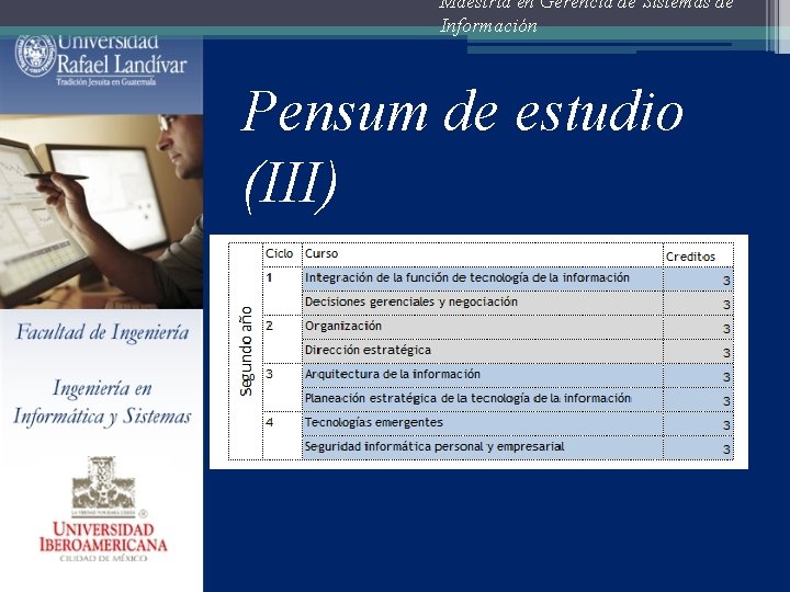 Maestría en Gerencia de Sistemas de Información Pensum de estudio (III) 