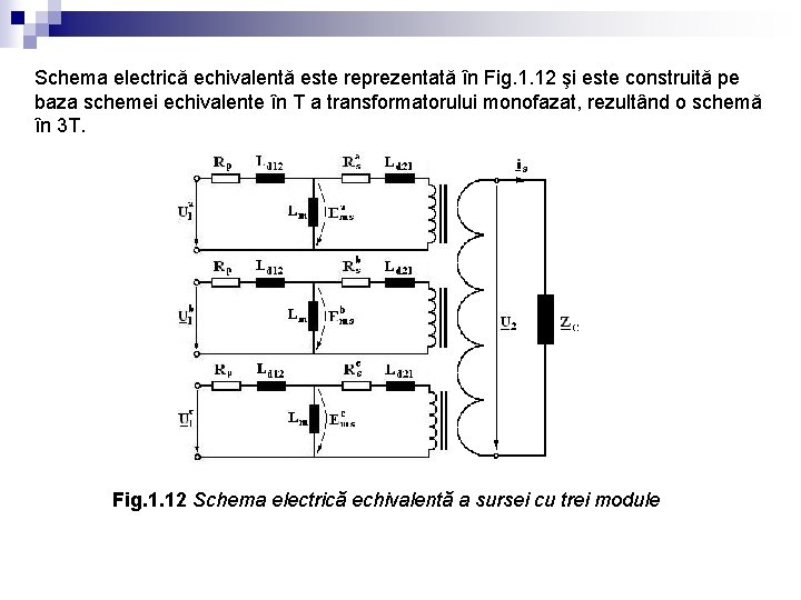 Schema electrică echivalentă este reprezentată în Fig. 1. 12 şi este construită pe baza