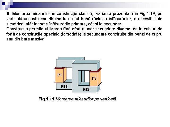 B. Montarea miezurilor în construcţie clasică, variantă prezentată în Fig. 1. 19, pe verticală