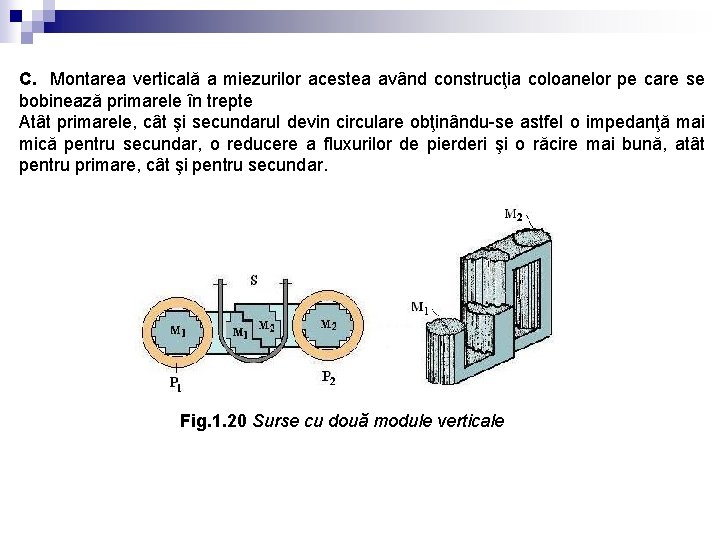 C. Montarea verticală a miezurilor acestea având construcţia coloanelor pe care se bobinează primarele