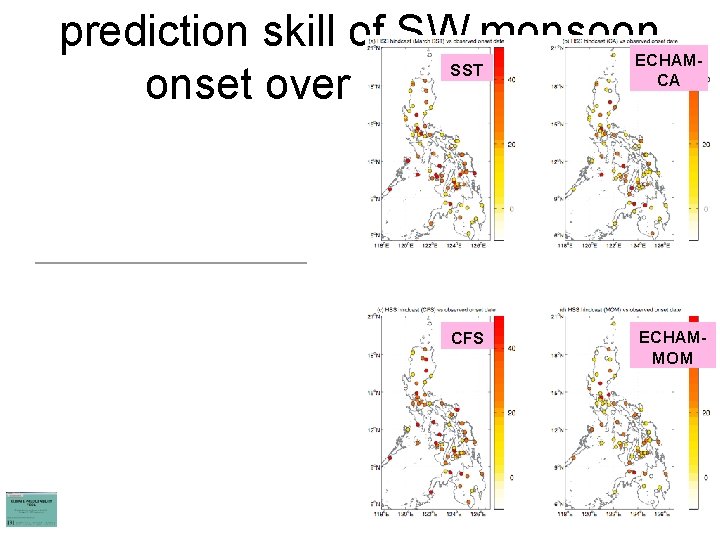 prediction skill of SW monsoon onset over Philippines SST CFS ECHAMCA ECHAMMOM 