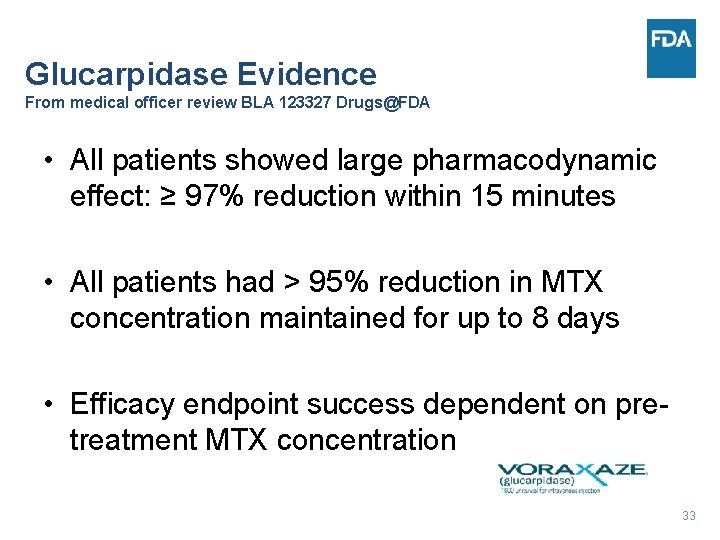 Glucarpidase Evidence From medical officer review BLA 123327 Drugs@FDA • All patients showed large