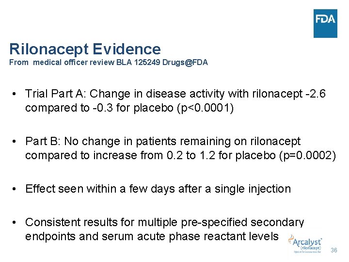 Rilonacept Evidence From medical officer review BLA 125249 Drugs@FDA • Trial Part A: Change