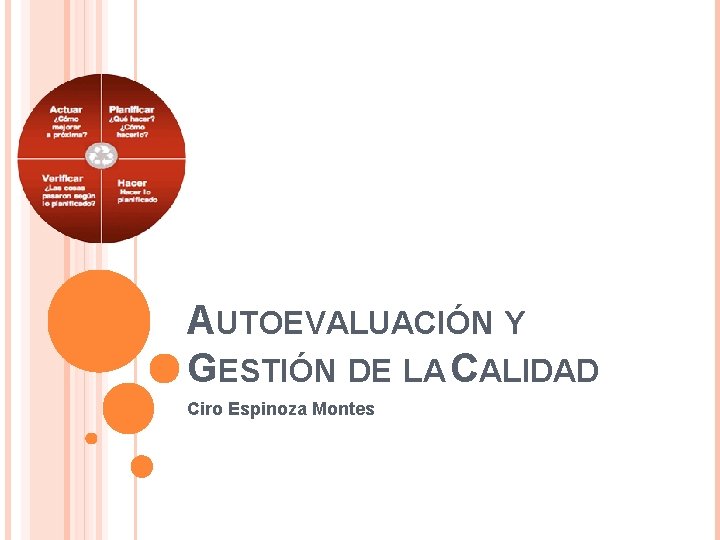 AUTOEVALUACIÓN Y GESTIÓN DE LA CALIDAD Ciro Espinoza Montes 