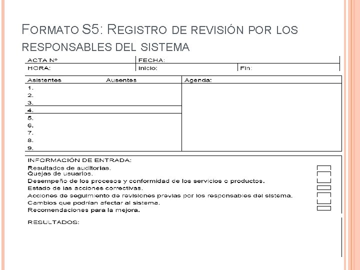 FORMATO S 5: REGISTRO DE REVISIÓN POR LOS RESPONSABLES DEL SISTEMA 