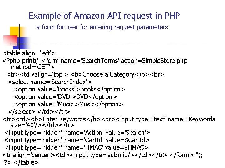 Example of Amazon API request in PHP a form for user for entering request