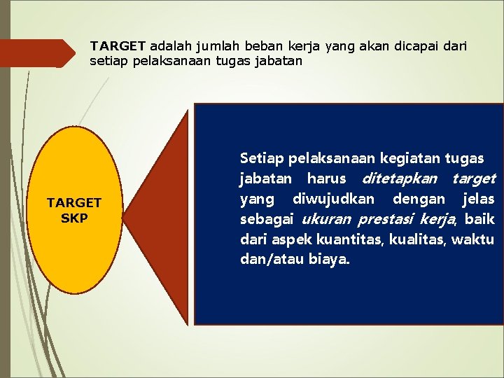 TARGET adalah jumlah beban kerja yang akan dicapai dari setiap pelaksanaan tugas jabatan TARGET
