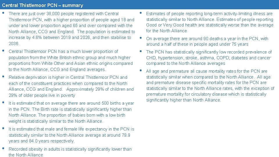 Central Thistlemoor PCN – summary • • There are just over 38, 000 people Central Thistlemoor PCN – summary • • There are just over 38, 000 people