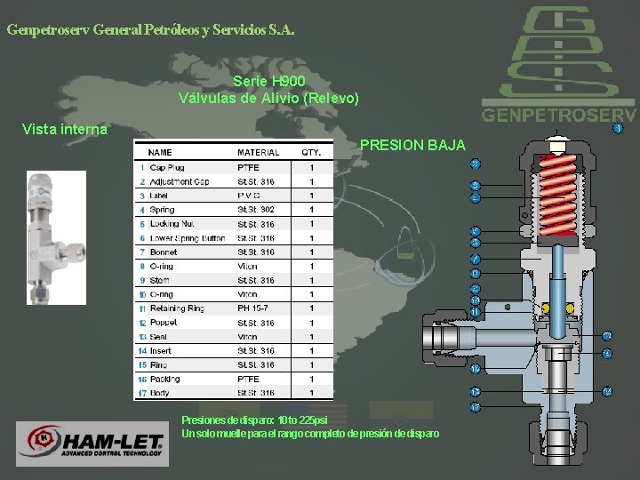 Genpetroserv General Petróleos y Servicios S. A. Serie H 900 Válvulas de Alivio (Relevo)