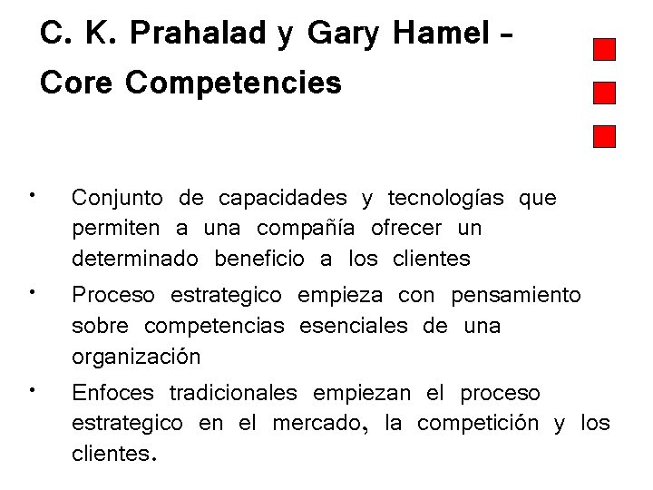 C. K. Prahalad y Gary Hamel – Core Competencies • • • Conjunto de