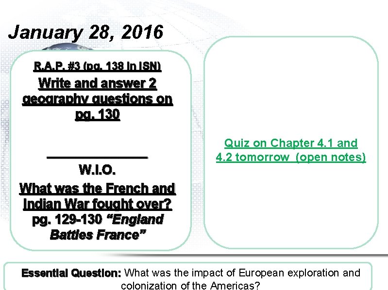 January 28, 2016 R. A. P. #3 (pg. 138 in ISN) Write and answer
