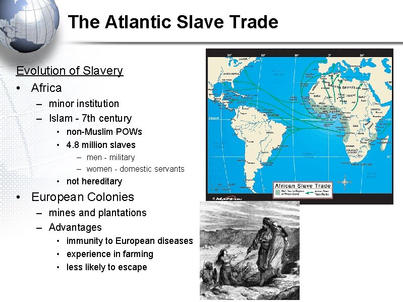 The Atlantic Slave Trade Evolution of Slavery • Africa – minor institution – Islam