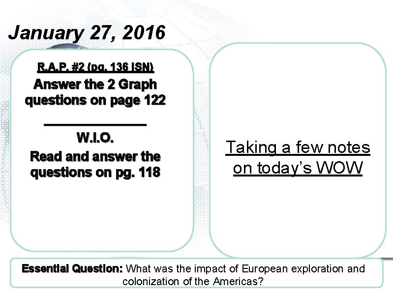 January 27, 2016 R. A. P. #2 (pg. 136 ISN) Answer the 2 Graph