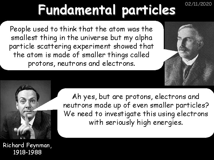 Fundamental particles 02/11/2020 People used to think that the atom was the smallest thing