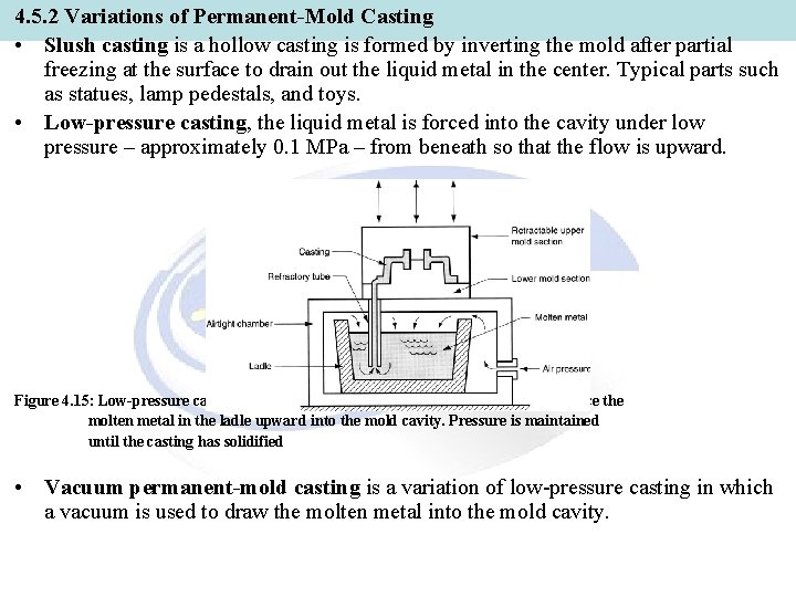 4. 5. 2 Variations of Permanent-Mold Casting • Slush casting is a hollow casting