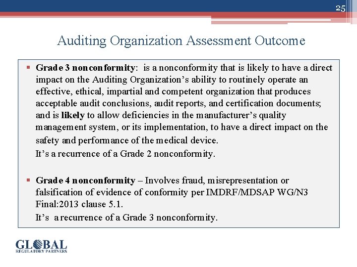 25 Auditing Organization Assessment Outcome § Grade 3 nonconformity: is a nonconformity that is