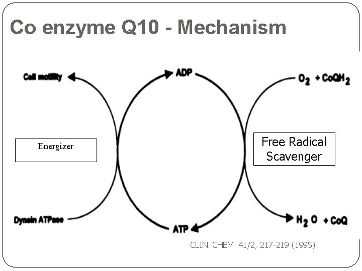 Co enzyme Q 10 - Mechanism Energizer Free Radical Scavenger CLIN. CHEM. 41/2, 217