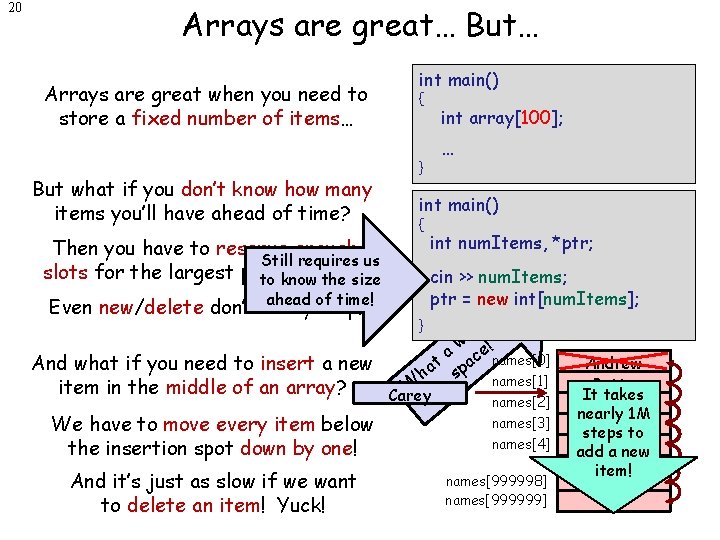 20 Arrays are great… But… Arrays are great when you need to store a