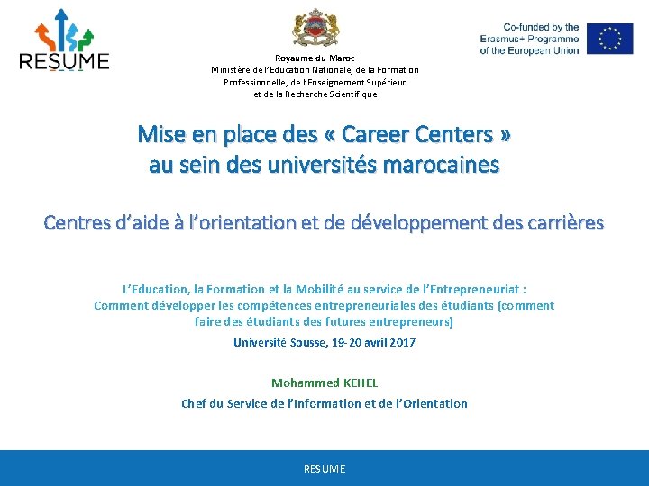 Royaume du Maroc Ministère de l’Education Nationale, de la Formation Professionnelle, de l’Enseignement Supérieur