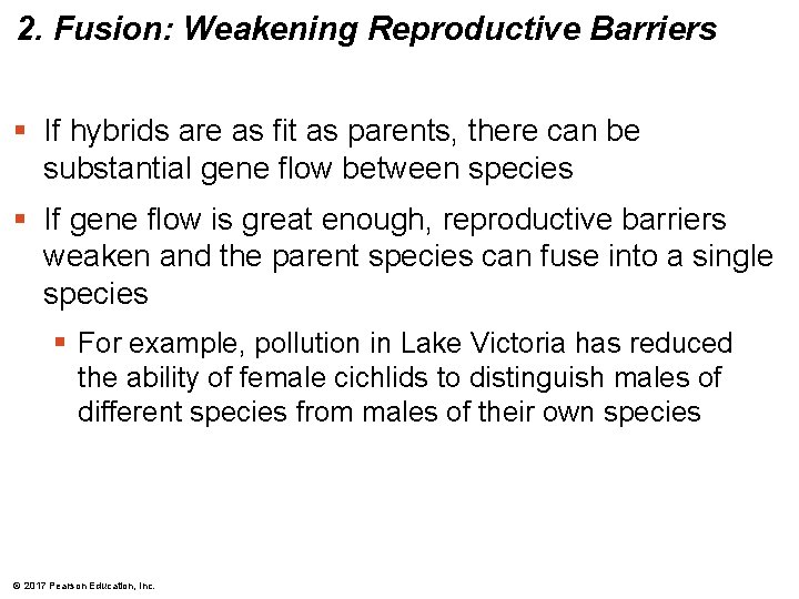 2. Fusion: Weakening Reproductive Barriers § If hybrids are as fit as parents, there