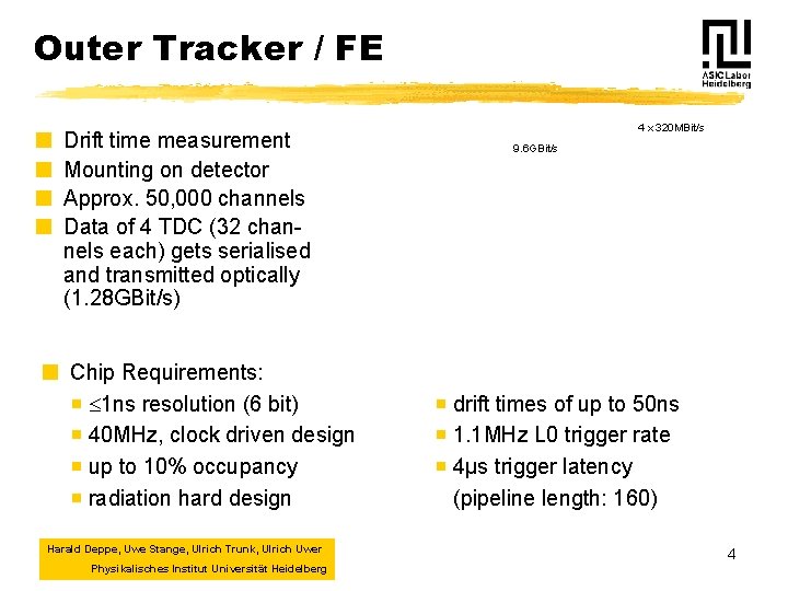 Outer Tracker / FE ¢ ¢ Drift time measurement Mounting on detector Approx. 50,