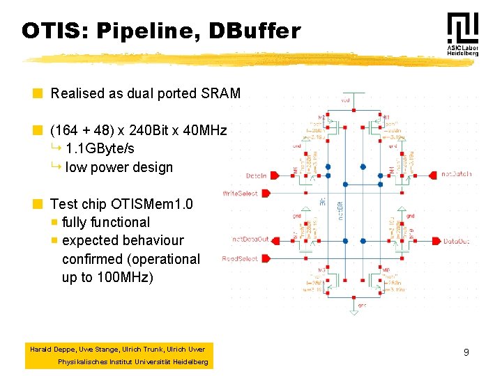 OTIS: Pipeline, DBuffer ¢ Realised as dual ported SRAM ¢ (164 + 48) x