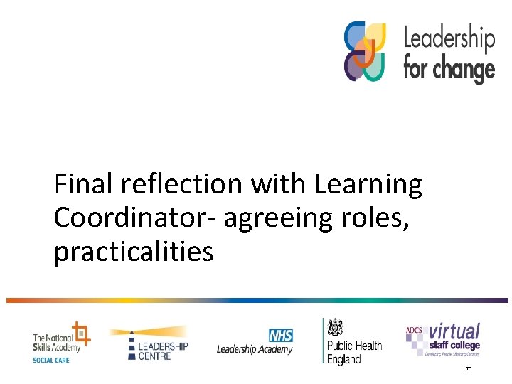 Final reflection with Learning Coordinator- agreeing roles, practicalities 63 