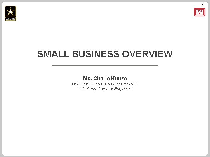 18 SMALL BUSINESS OVERVIEW Ms. Cherie Kunze Deputy for Small Business Programs U. S.