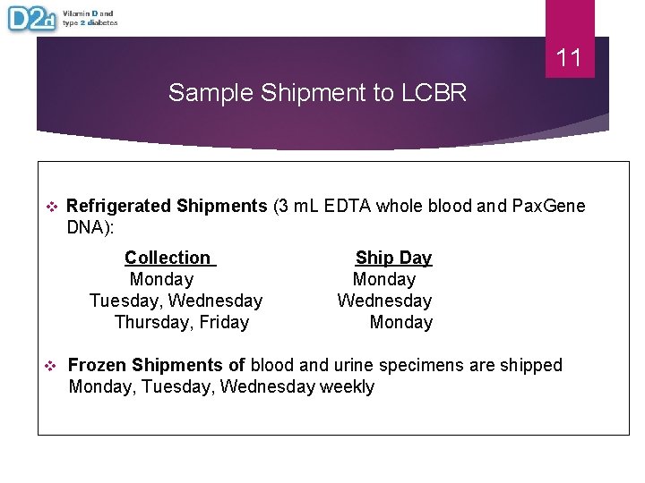 11 Sample Shipment to LCBR v Refrigerated Shipments (3 m. L EDTA whole blood 11 Sample Shipment to LCBR v Refrigerated Shipments (3 m. L EDTA whole blood