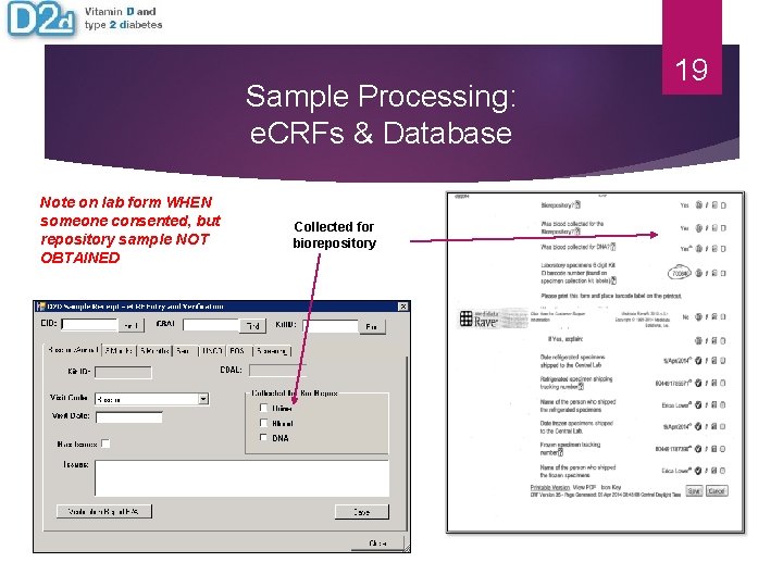 Sample Processing: e. CRFs & Database Note on lab form WHEN someone consented, but Sample Processing: e. CRFs & Database Note on lab form WHEN someone consented, but