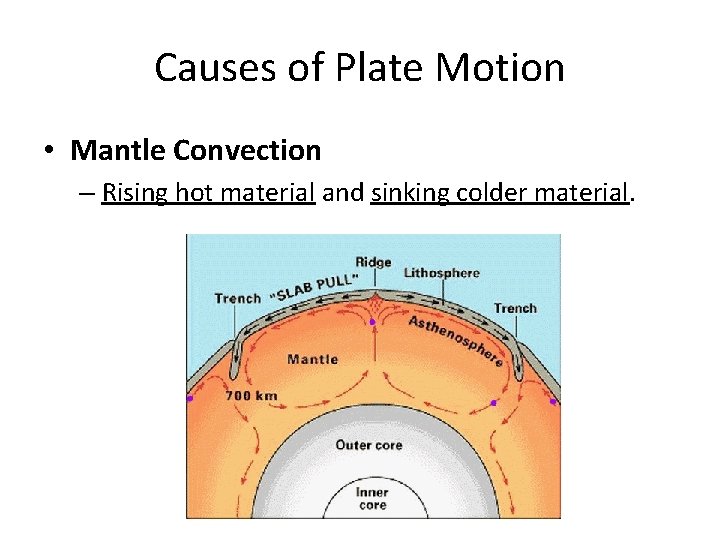 Causes of Plate Motion • Mantle Convection – Rising hot material and sinking colder