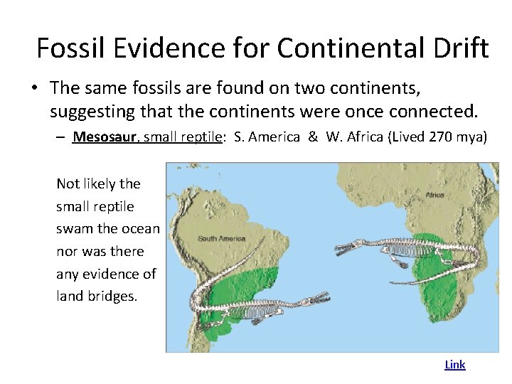 Fossil Evidence for Continental Drift • The same fossils are found on two continents,