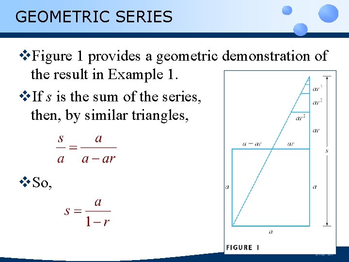 GEOMETRIC SERIES v. Figure 1 provides a geometric demonstration of the result in Example