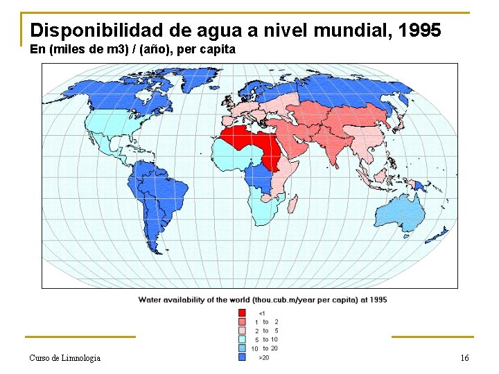 Disponibilidad de agua a nivel mundial, 1995 En (miles de m 3) / (año),