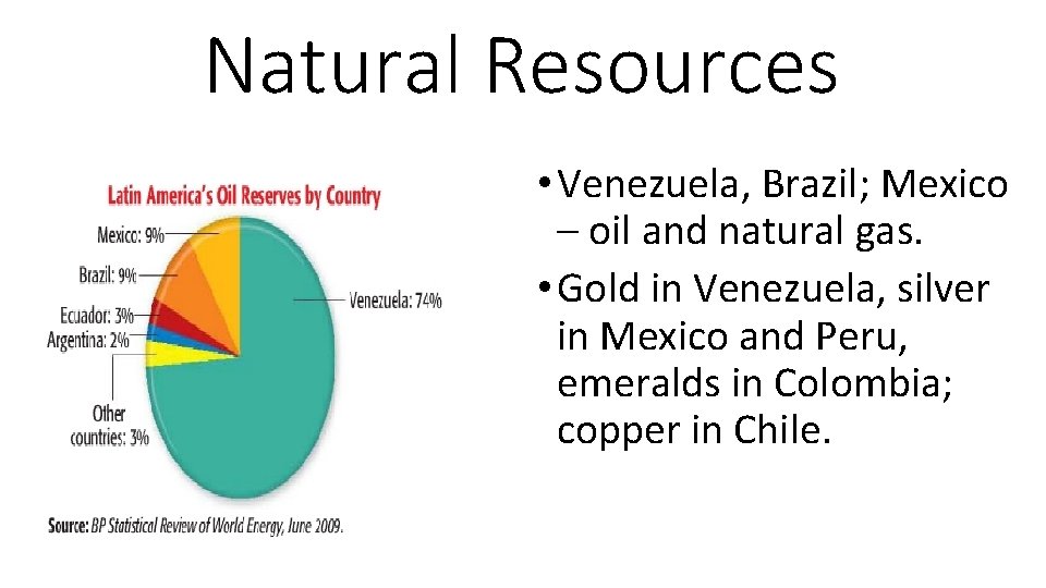 Natural Resources • Venezuela, Brazil; Mexico – oil and natural gas. • Gold in